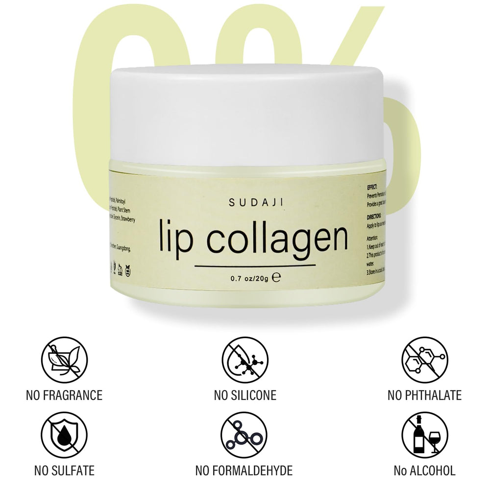 SUDAJI lip care ingredients list highlights collagen, vitamins E and A.
