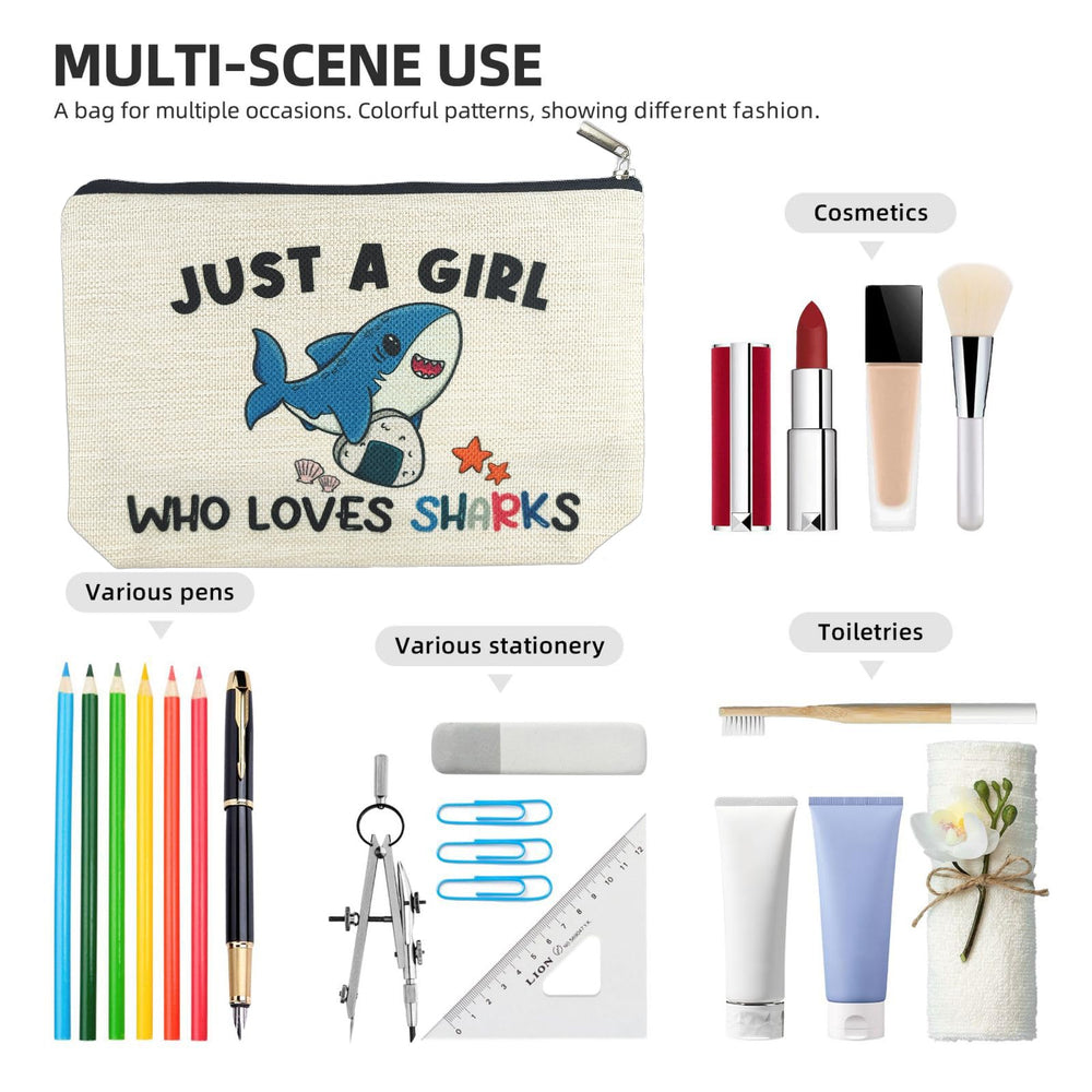 Folded, compact Suemetic shark gifts makeup bag for easy travel packing