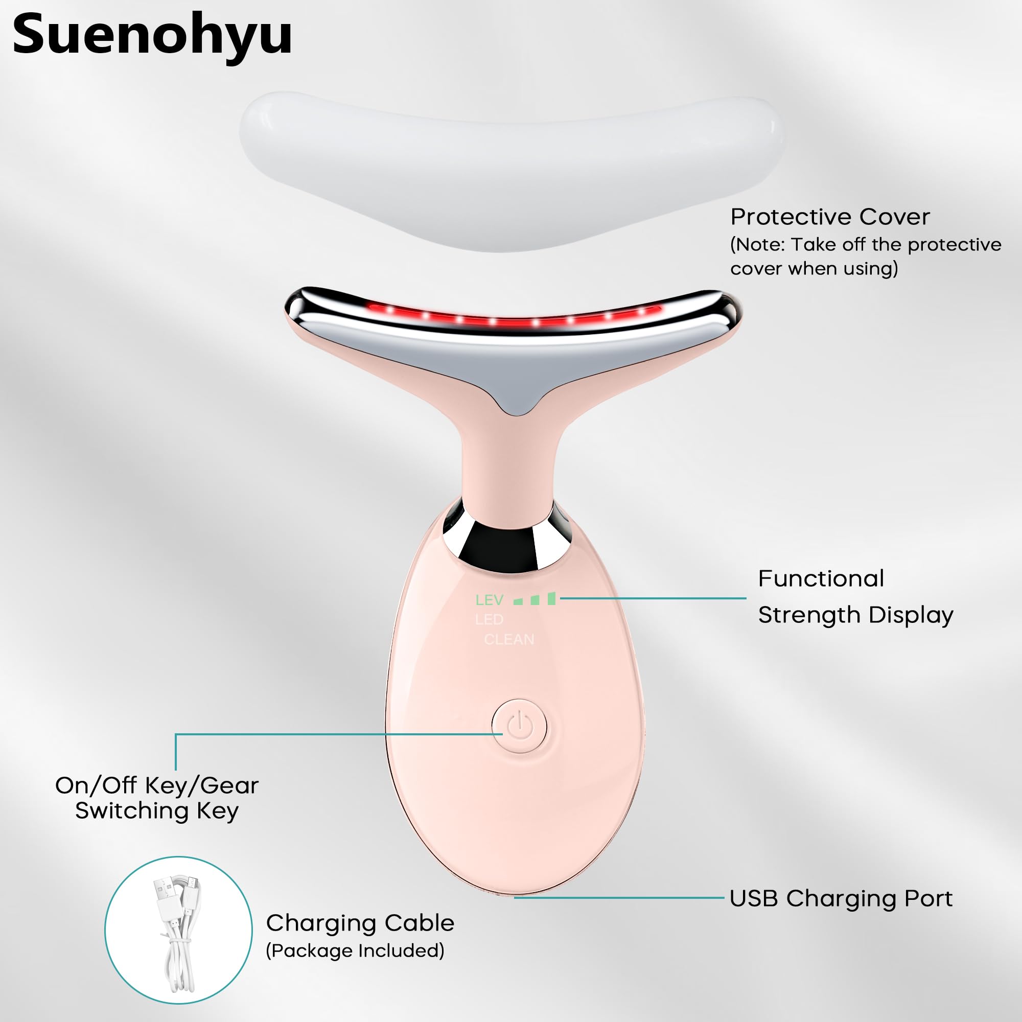 Suenohyu facial massager 160-degree curve fits face and neck comfortably.