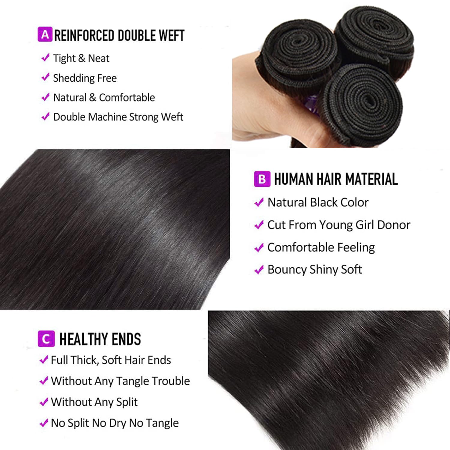 Sufeiya Hair natural black color—versatile shade that blends with many looks.