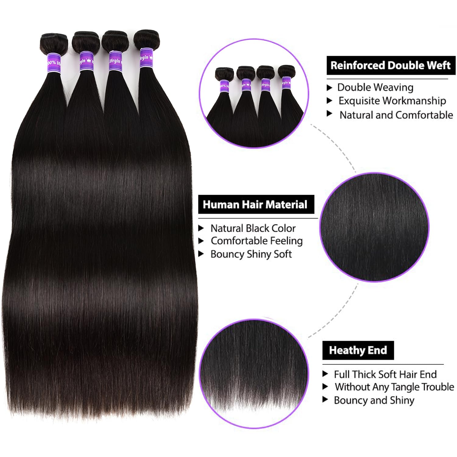 Sufeiya Hair straight bundles weft close-up—one-direction cuticle for smooth, tangle-free styling.