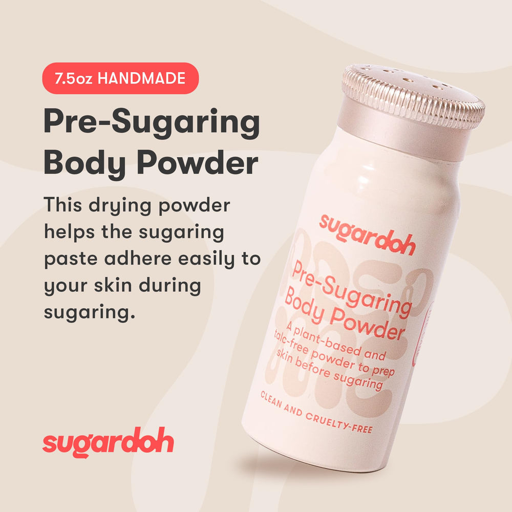 Sugardoh Pre-Wax Powder dusting skin highlights moisture absorption for better wax adhesion.
