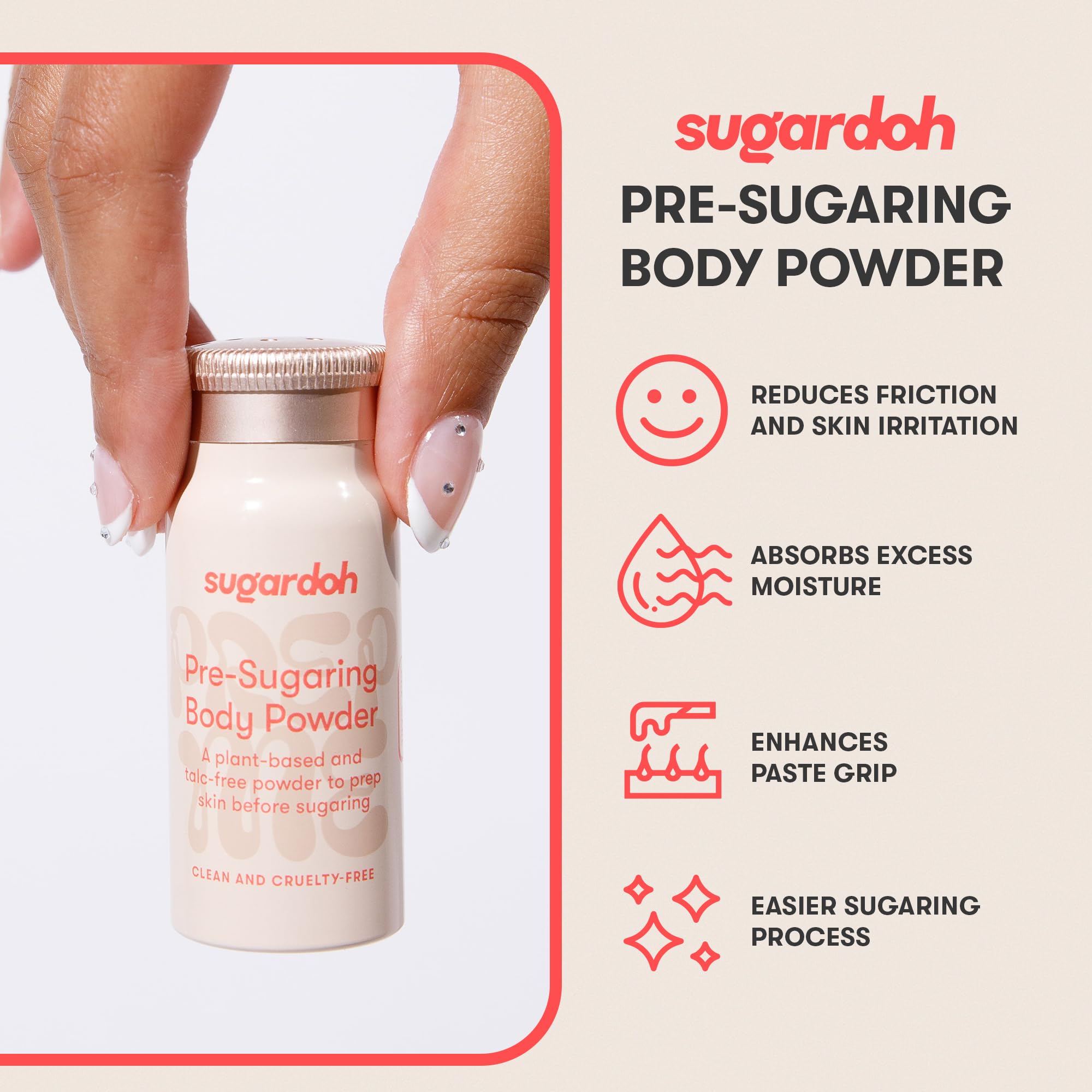Sugardoh Pre-Wax Powder kaolin clay offers gentle barrier for comfortable waxing.