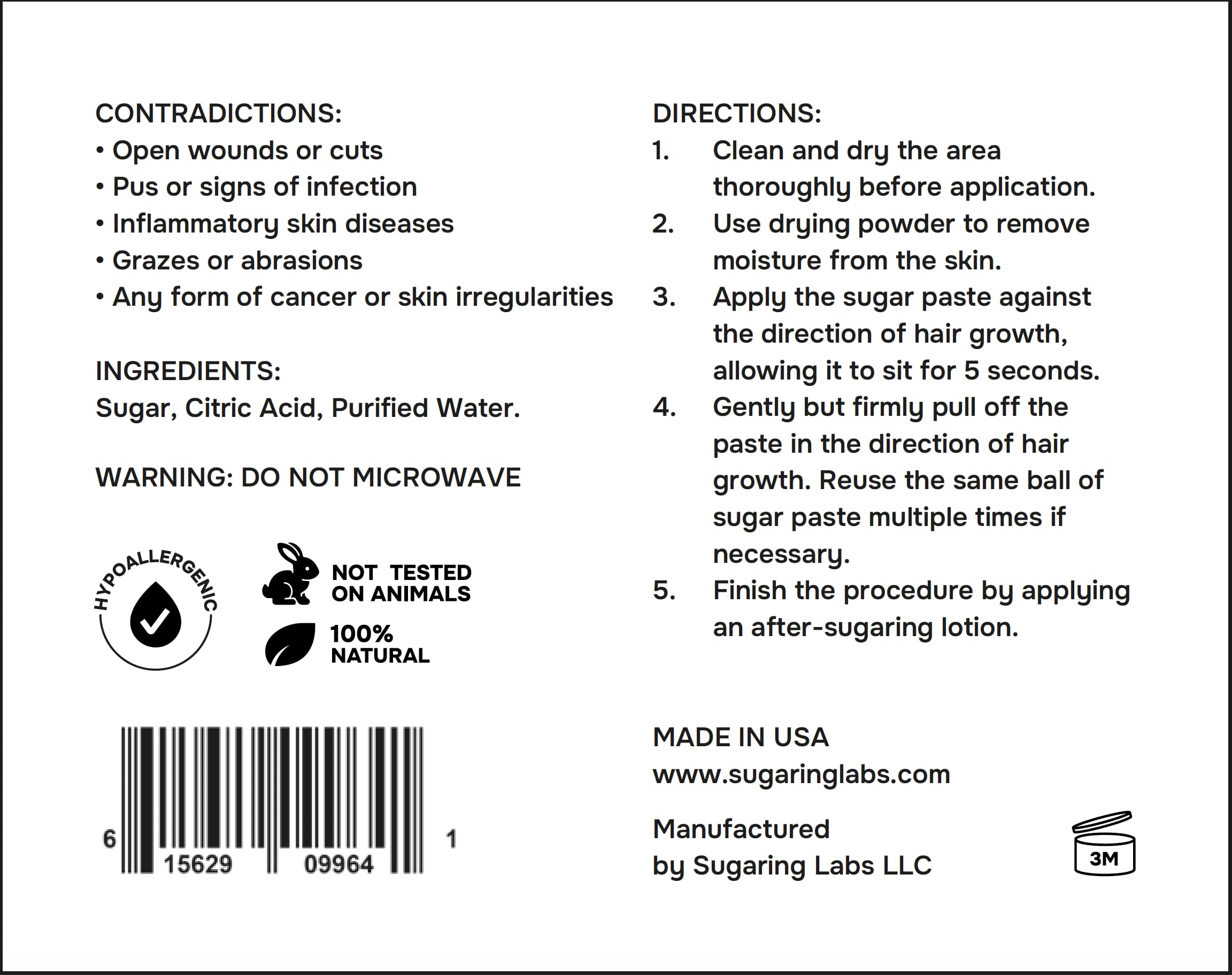 Sugaring Labs Formula Pro Medium ingredients highlight organic, skin-friendly formula.