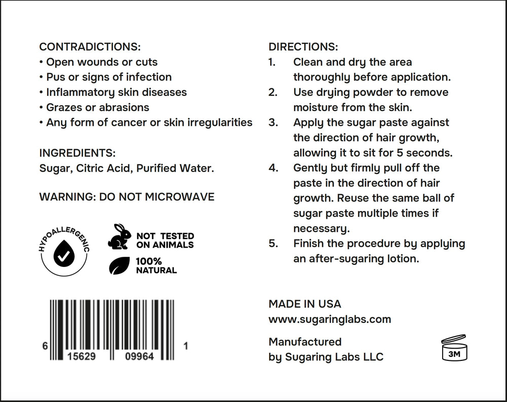 Sugaring Labs Formula Pro Medium ingredients highlight organic, skin-friendly formula.
