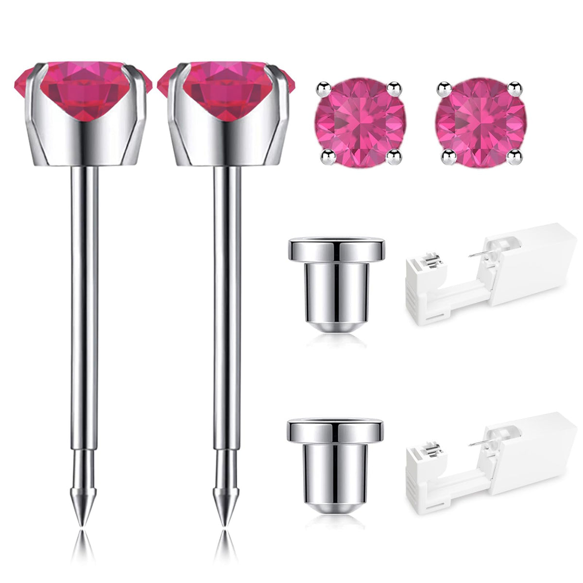 SugarTang ear piercing kit rose birthstone detail shows personalized starter stud