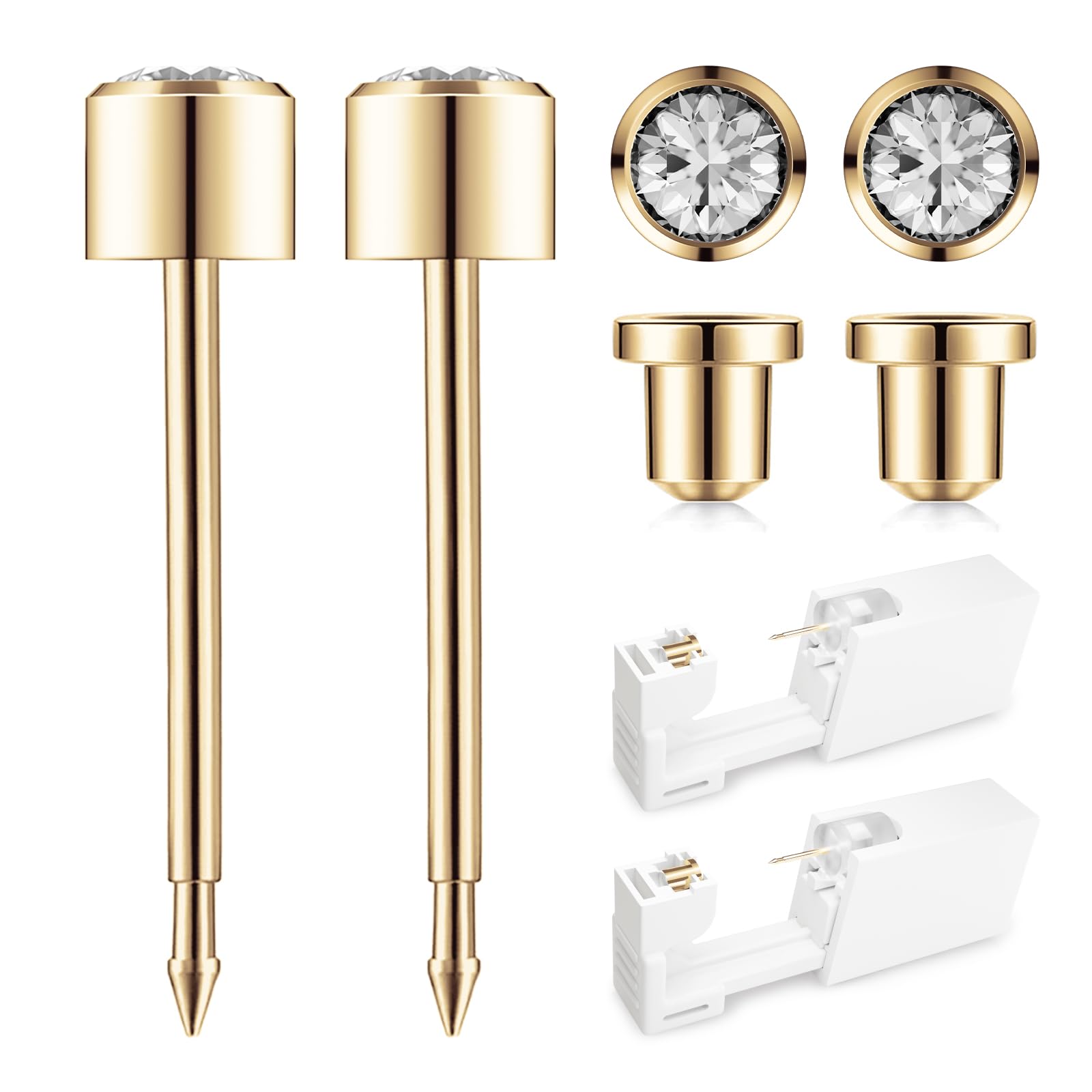 Sugartang kit perforacion oreja dorado 4mm para uso en casa