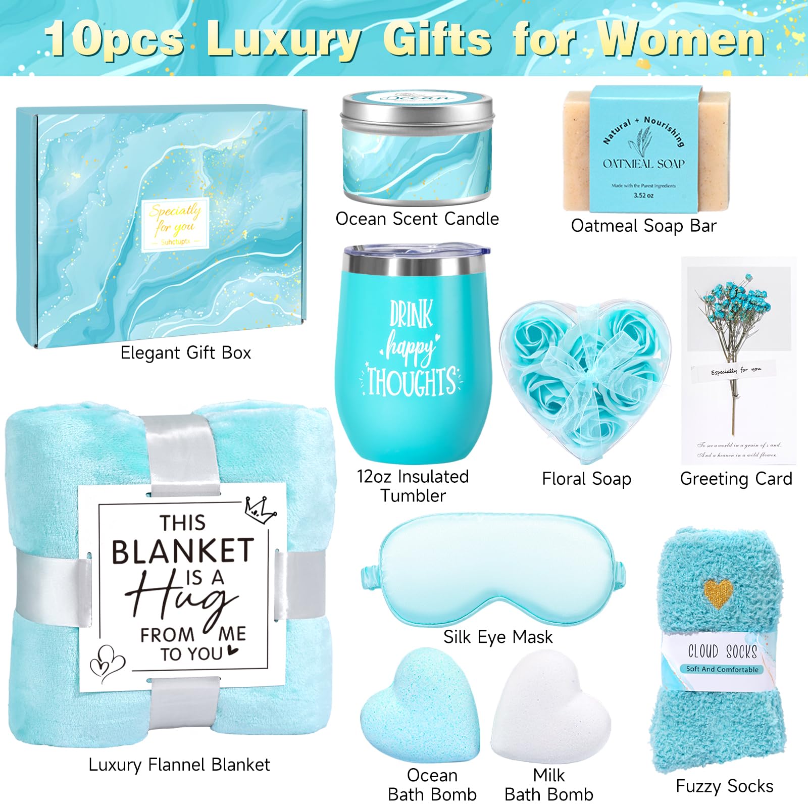 Suhctuptx ocean-scented candle 5.3oz in gift set promotes calming spa vibes at home.
