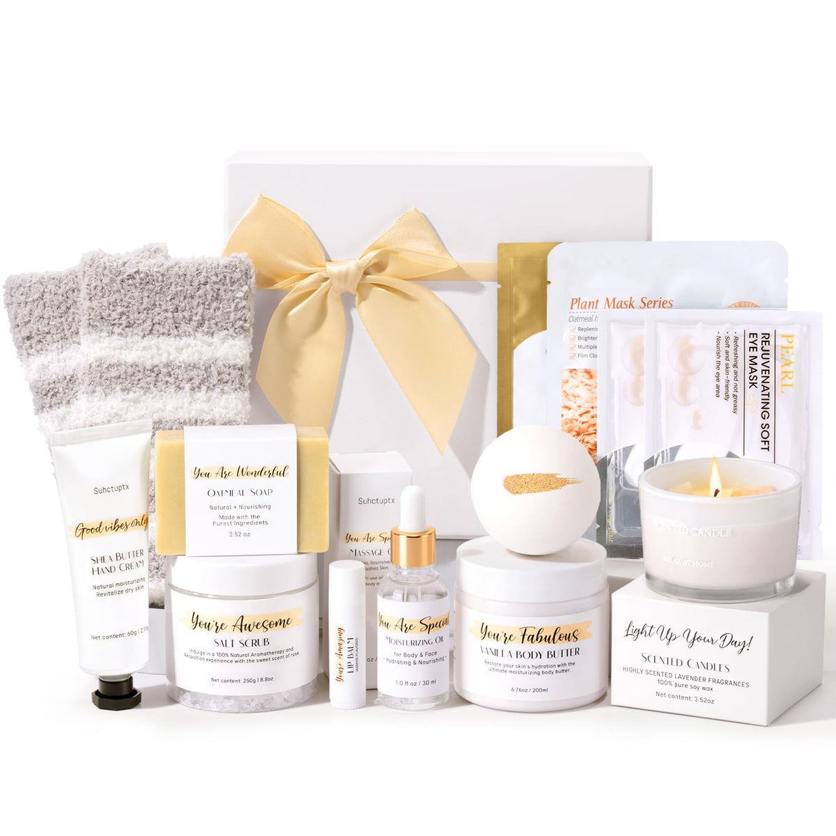 Suhctuptx spa box front view – elegant self-care gift for calming celebrations.