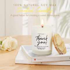 Suhctuptx thank you card and candle close-up highlights heartfelt gratitude and calm.