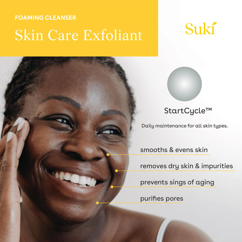 Suki Skincare Exfoliate Foaming Cleanser includes colloidal oat for soothing balance