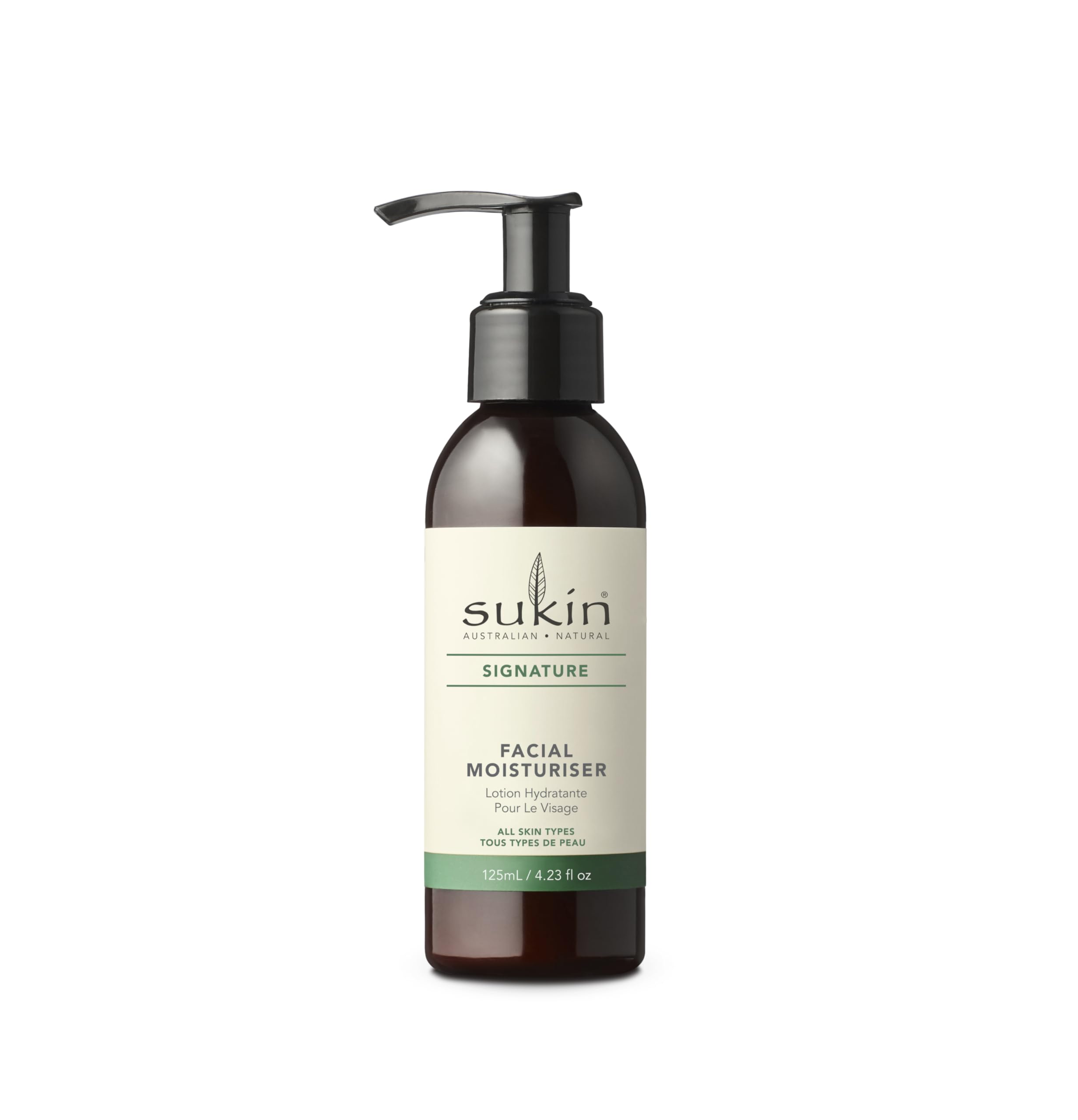 Sukin facial moisturizer pump front view for everyday hydration and smooth skin