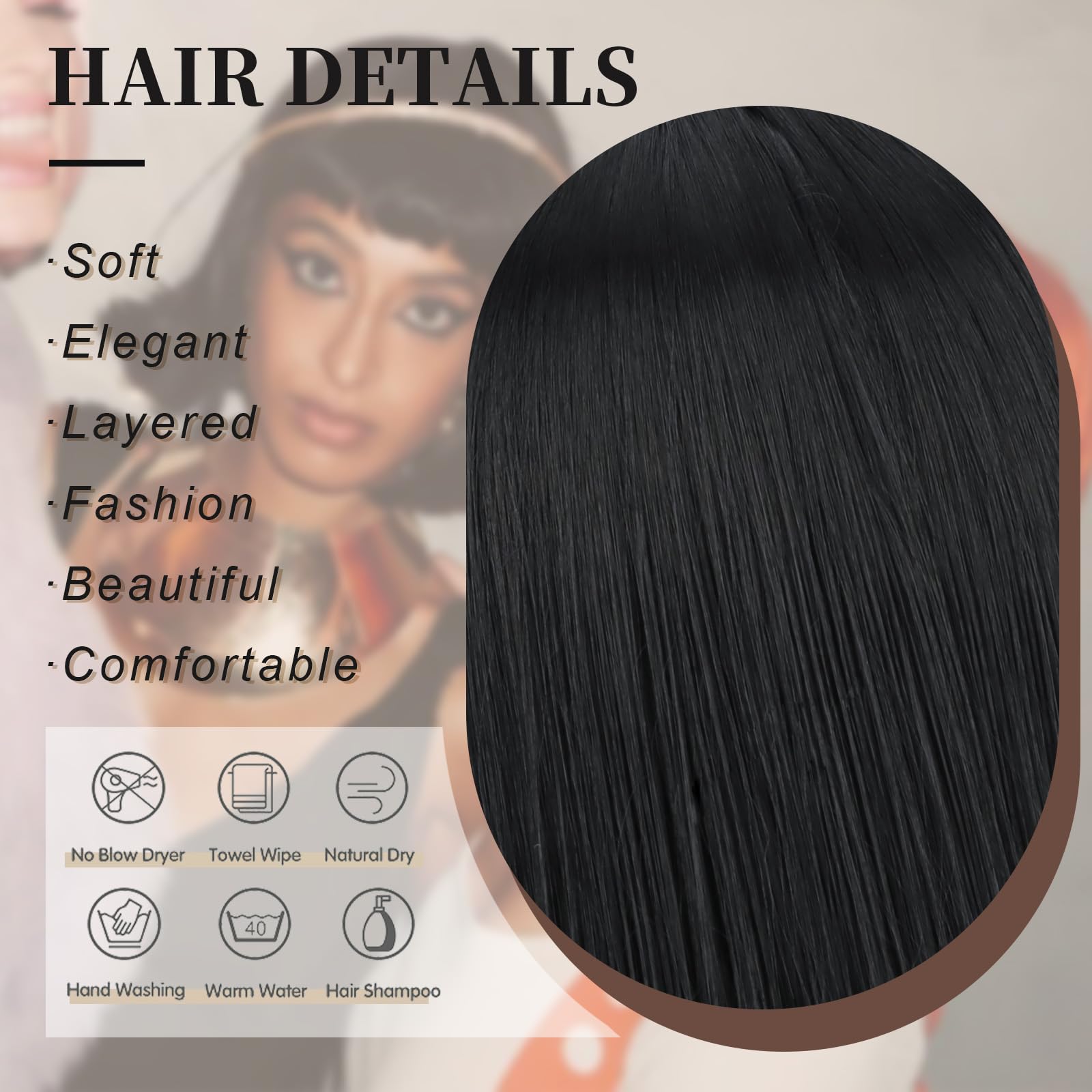SUKRI 12in black bob wig closeup highlights smooth, heat-friendly fibers.