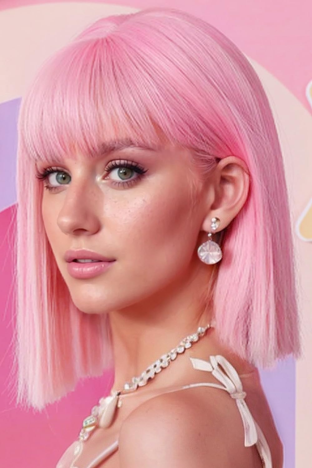 SUKRI pink bob wig adjustable cap with breathable mesh