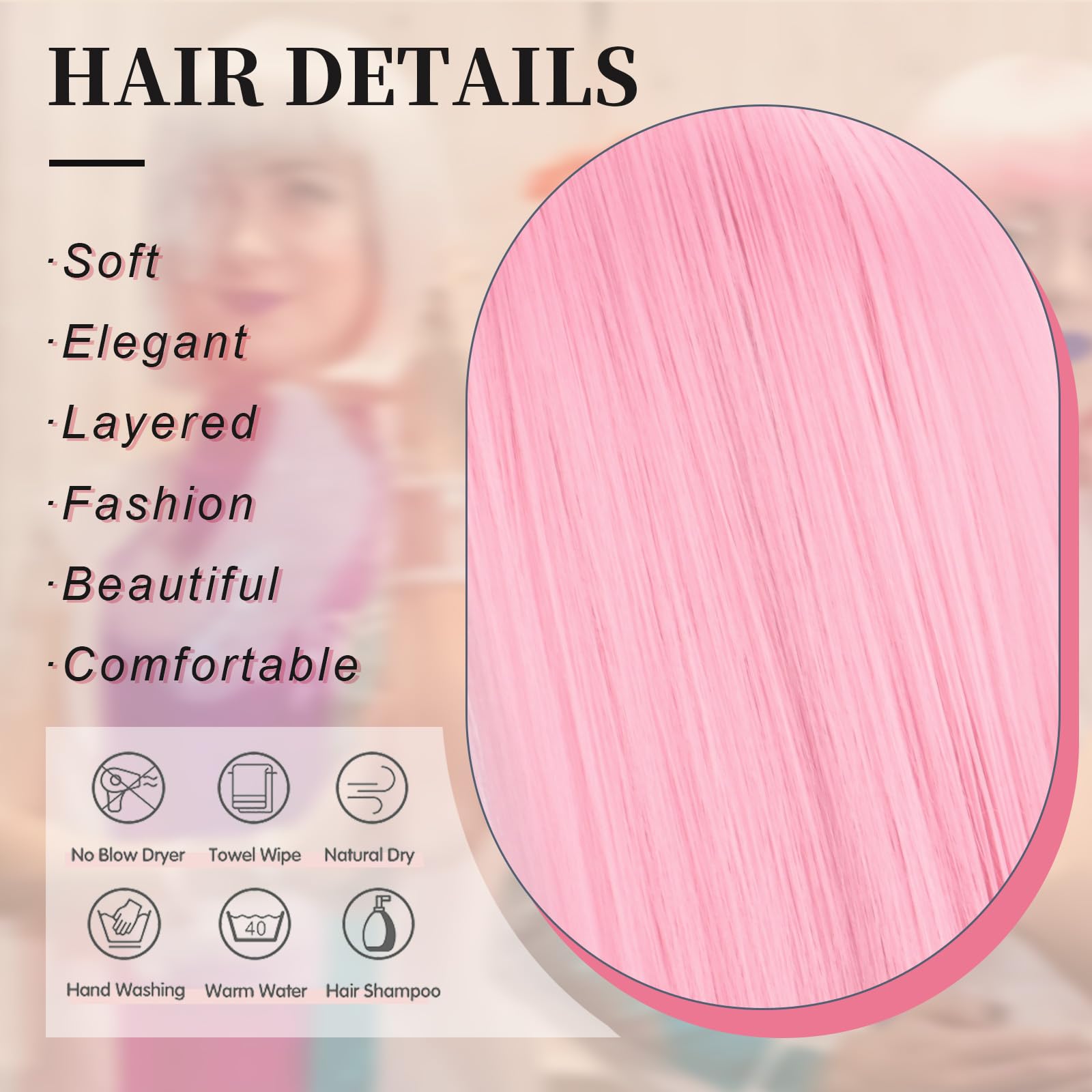 SUKRI pink bob wig daytime wear emphasizes easy styling