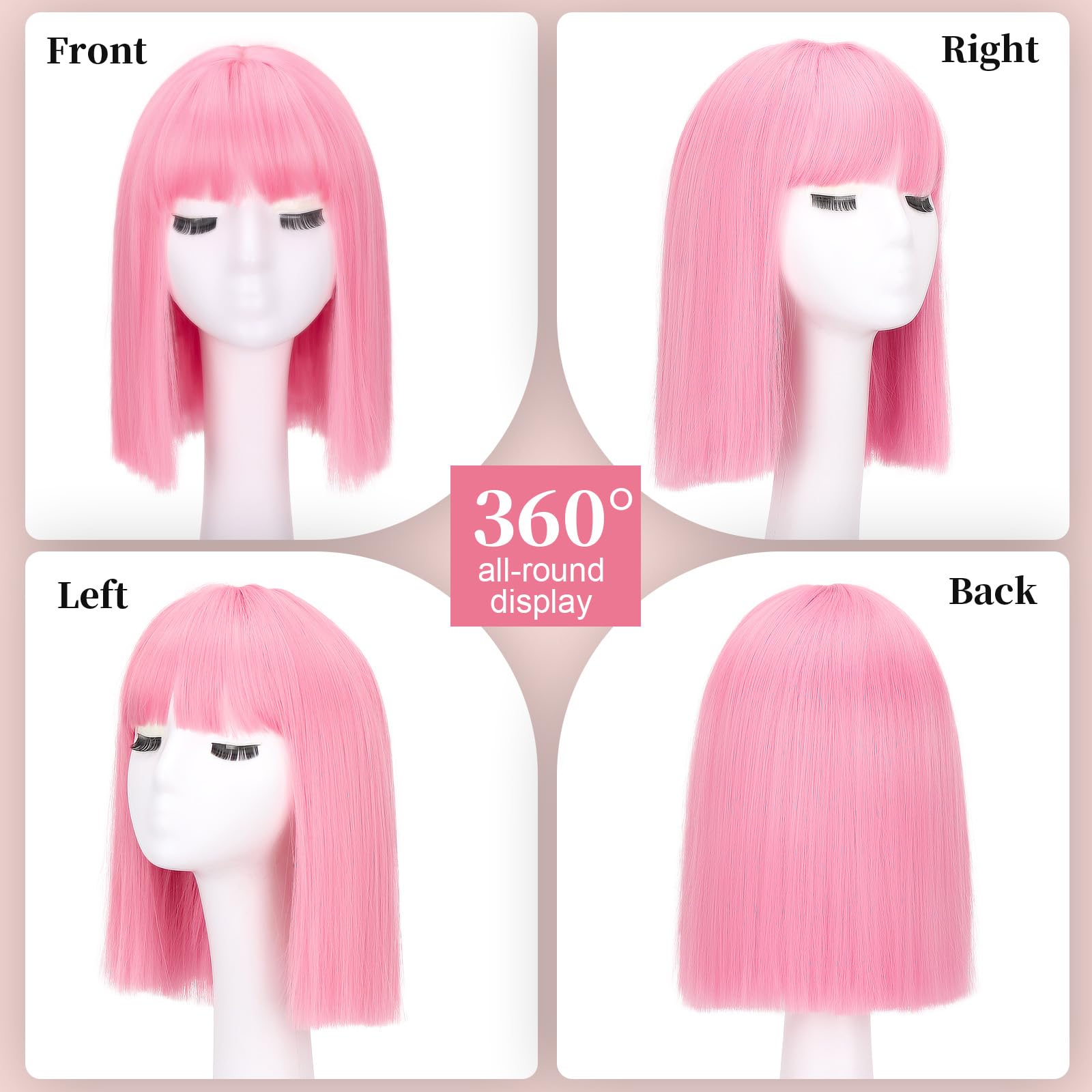 SUKRI pink bob wig closeup shows soft fibers for natural look