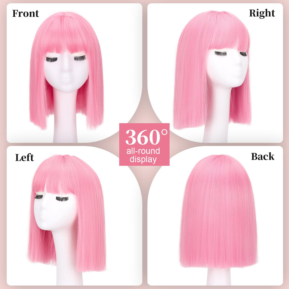 SUKRI pink bob wig closeup shows soft fibers for natural look