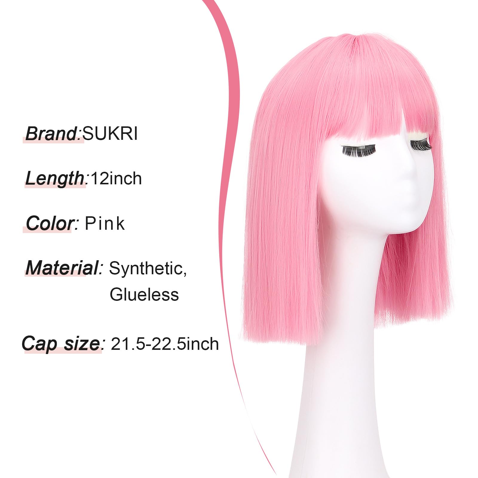 SUKRI pink bob wig heat-resistant synthetic fibers for realistic shine