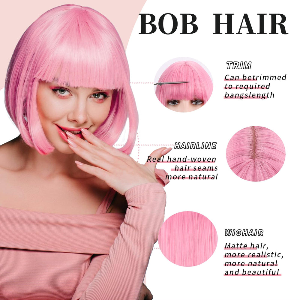 SUKRI pink bob wig worn look demonstrates lightweight comfort
