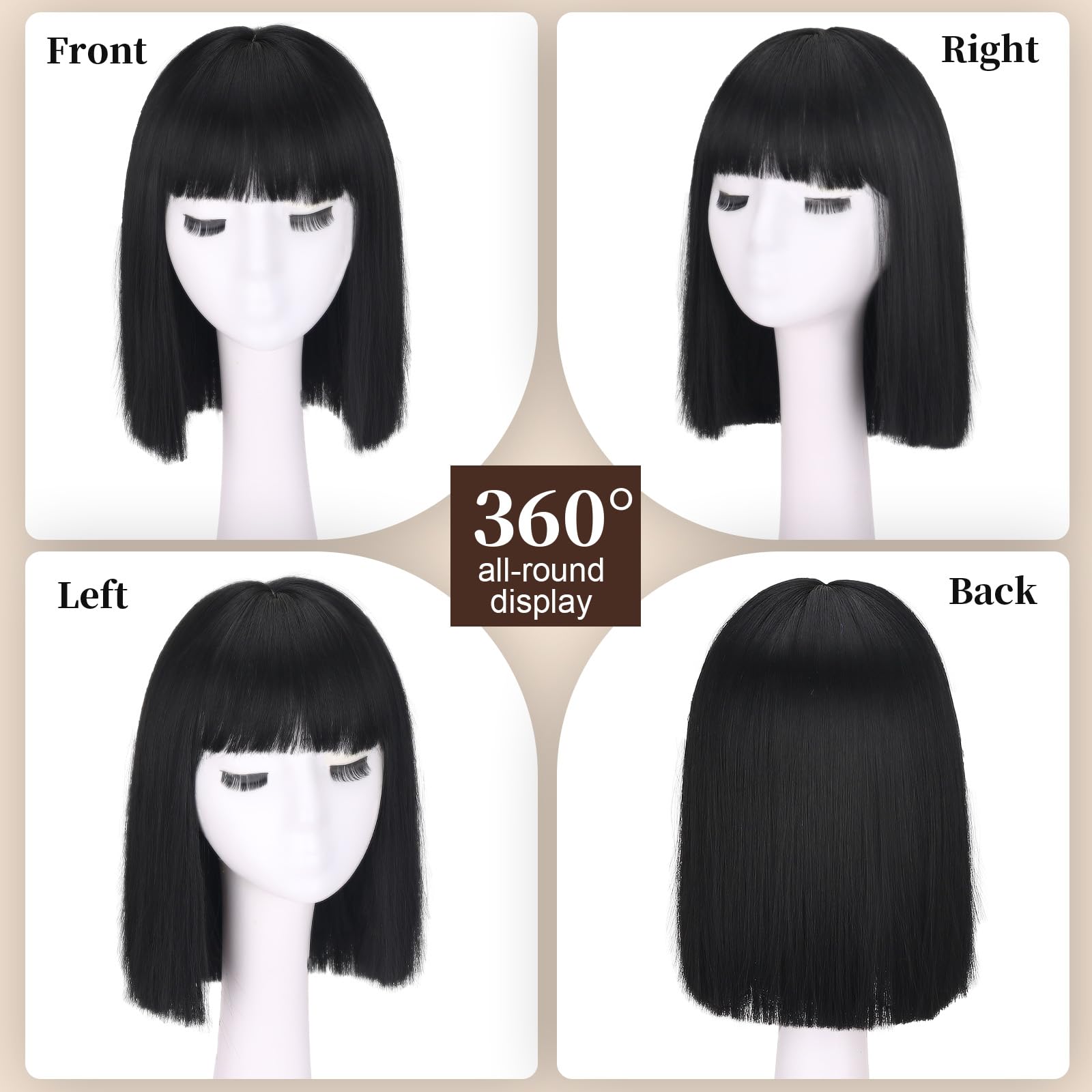SUKRI short black straight wig cap-inside shows breathable design for all-day comfort.