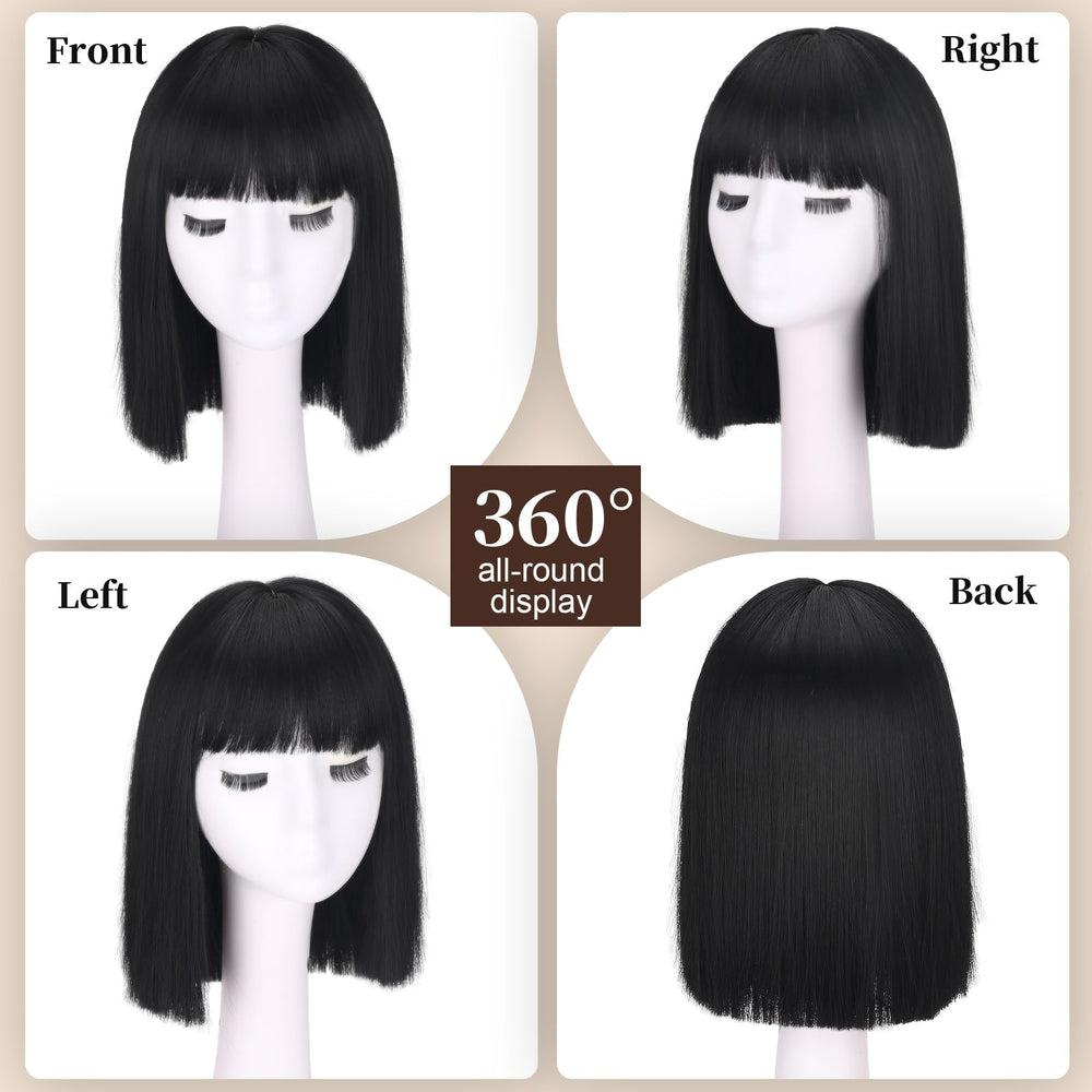 SUKRI short black straight wig cap-inside shows breathable design for all-day comfort.