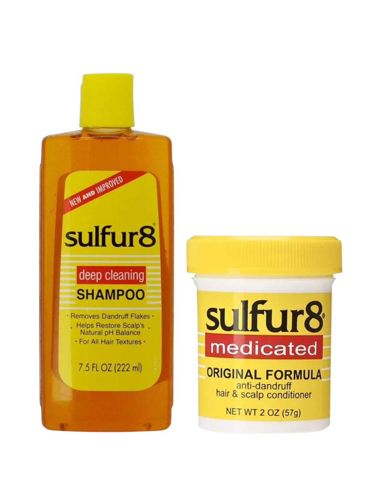 Sulfur8 anti-dandruff shampoo bottle helps soothe flakes and itching for a healthier scalp.