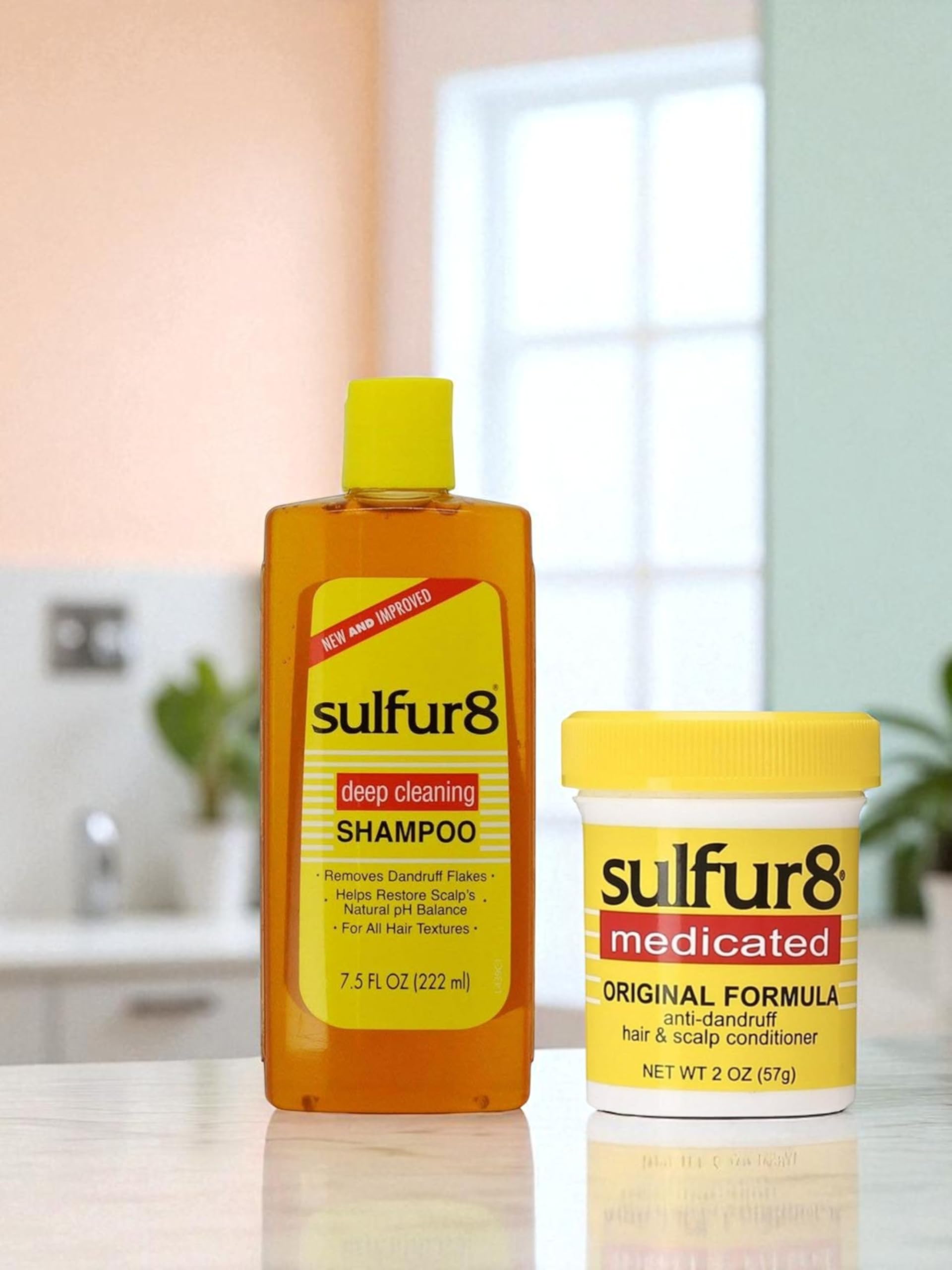 Sulfur8 duo-pack outer box highlights medicated dandruff care benefits.