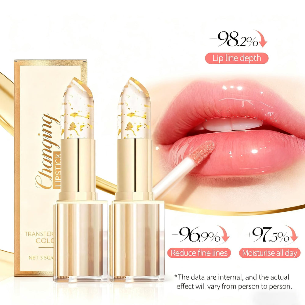 Sulily color-changing lip gloss on lips demonstrates long-lasting hydration and shine