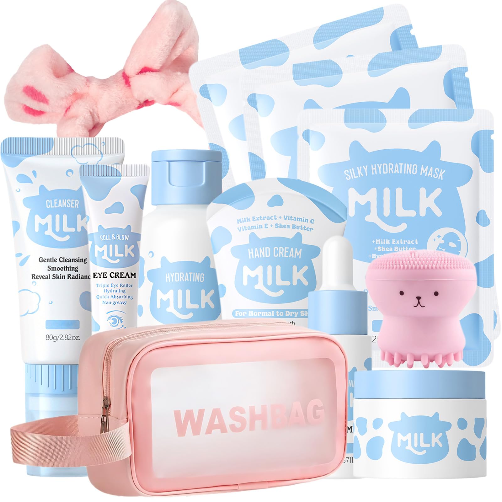 Sulily milk toner and cleanser arranged for a hydrating teen skincare routine.