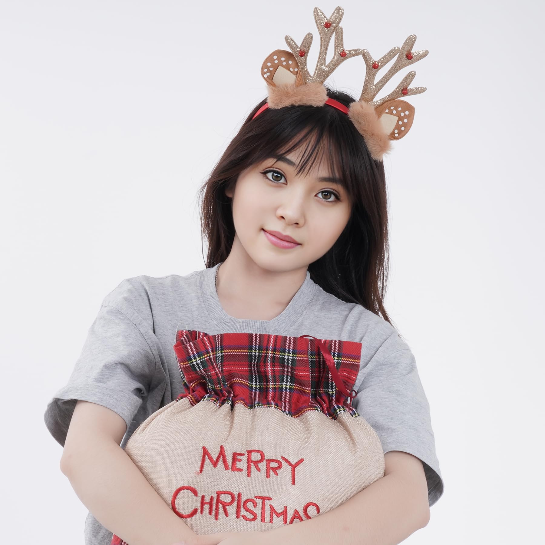 SUMERSHA Christmas Reindeer Antlers Headband close up of bells adding jingling charm.