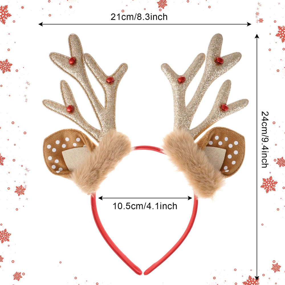 SUMERSHA Christmas Reindeer Antlers Headband closeup highlights soft materials and secure fit.