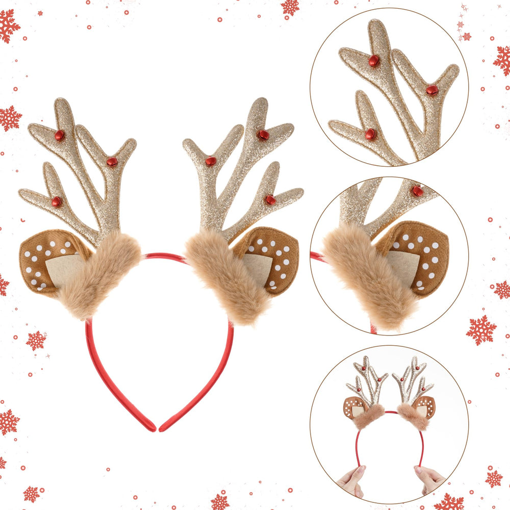SUMERSHA Reindeer Antlers Headband on head during festivities for a whimsical holiday vibe.