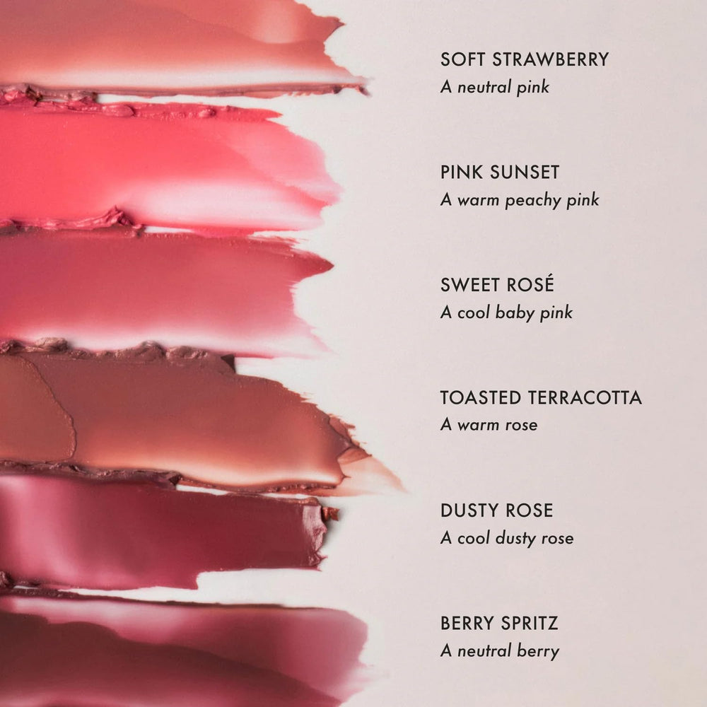 Summer Fridays Blush Butter Balm glow on cheek demonstrates dewy finish