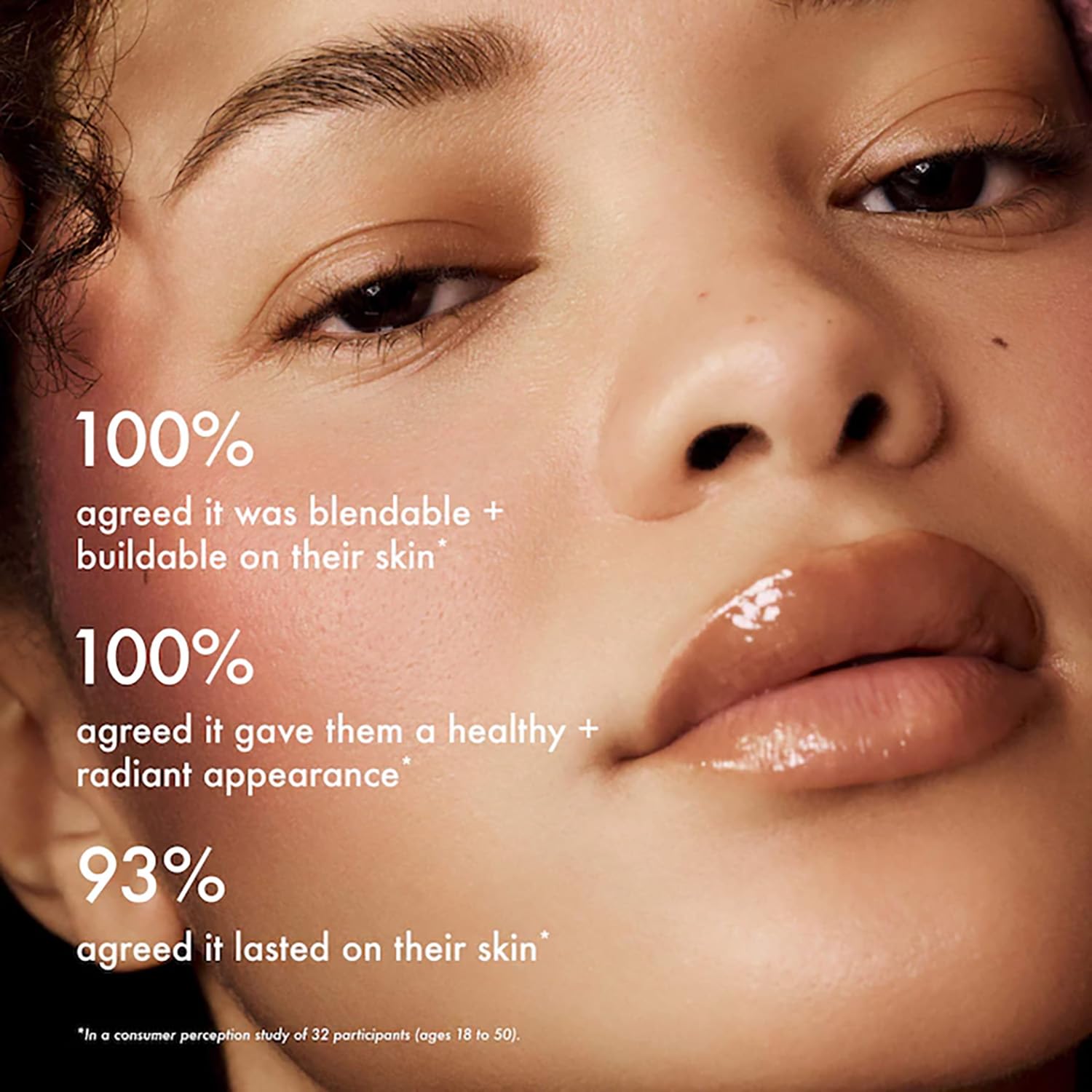 Summer Fridays Blush Butter Balm on face demonstrates dewy flush across cheeks