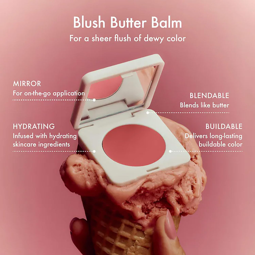 Summer Fridays Blush Butter Balm swatch reveals sheer, buildable pigment for a dewy flush