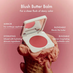 Summer Fridays Blush Butter Balm swatch reveals sheer, buildable pigment for a dewy flush