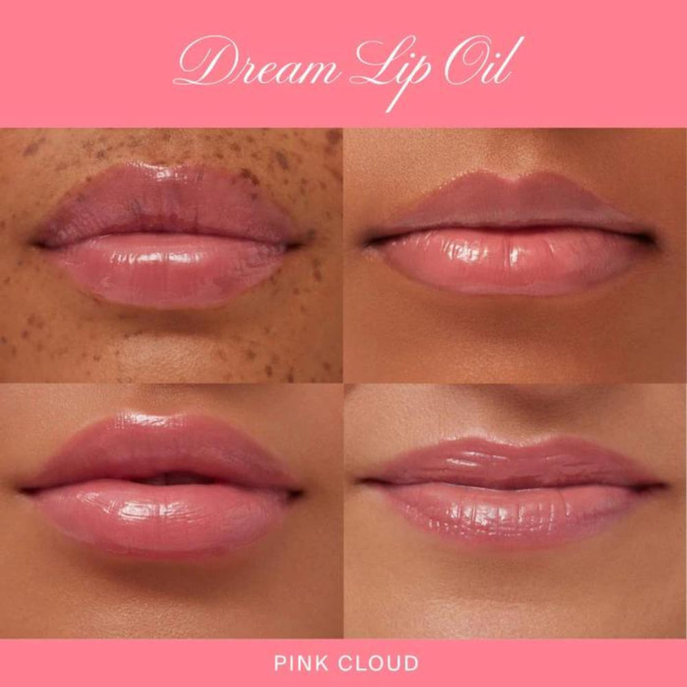 Summer Fridays Dream Lip Oil Pink Cloud lips gleam with high-shine, glassy finish