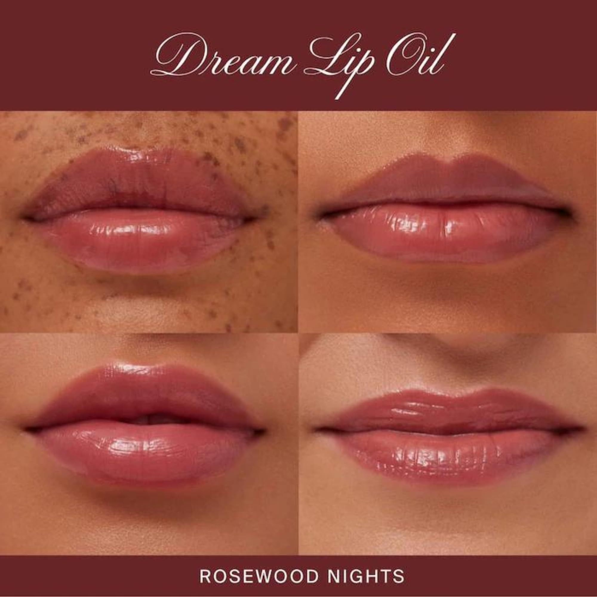 Summer Fridays Dream Lip Oil Rosewood Nights wand application on lips for soft moisture