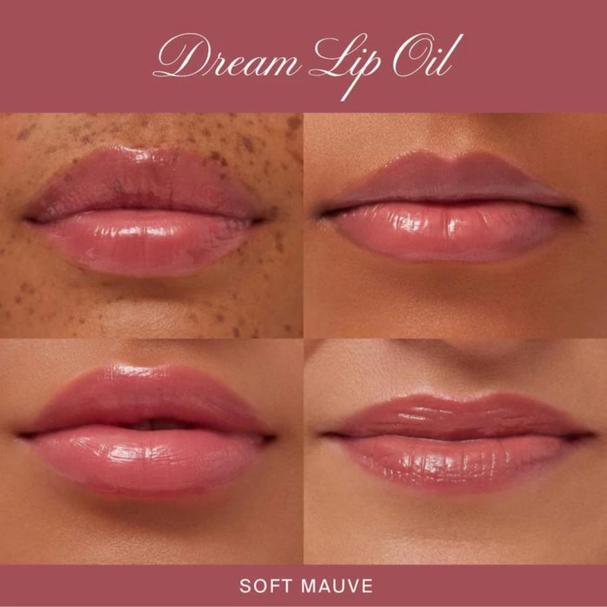 Summer Fridays Dream Lip Oil soft-mauve swatch on skin for moisturized color.