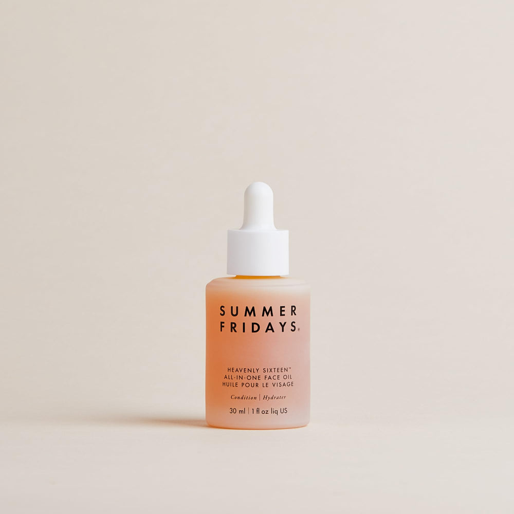 Travel size Heavenly Sixteen Face Oil on a vanity for on the go hydration