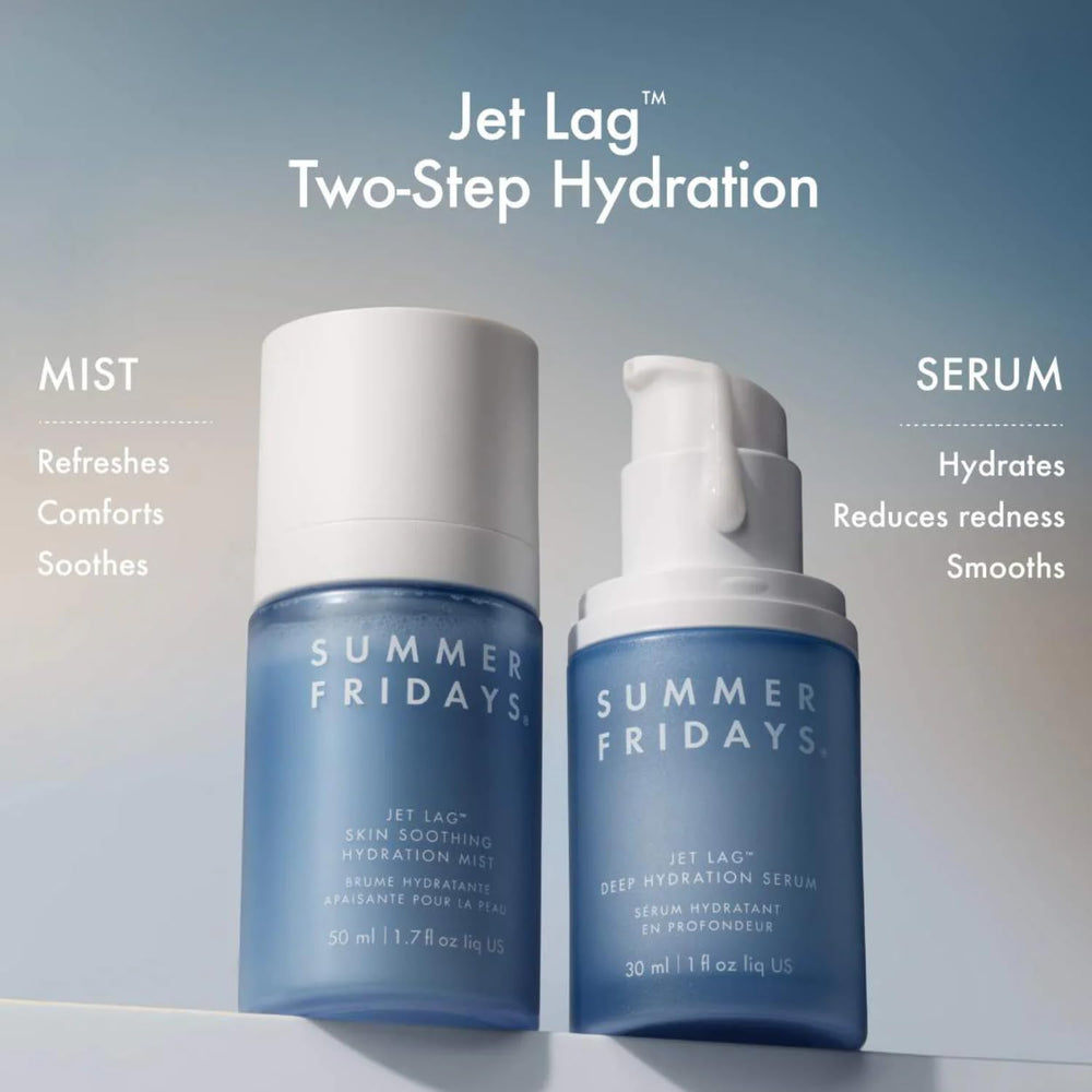 Summer Fridays Jet Lag Face Mist packaging details in compact bottle.