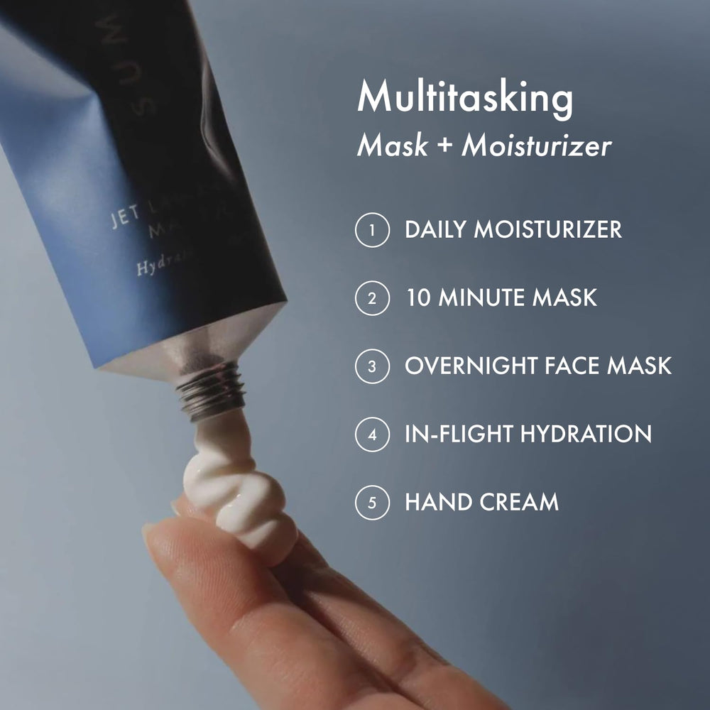Hydration-focused image shows plump, healthy-looking skin from Jet Lag Mask Mini