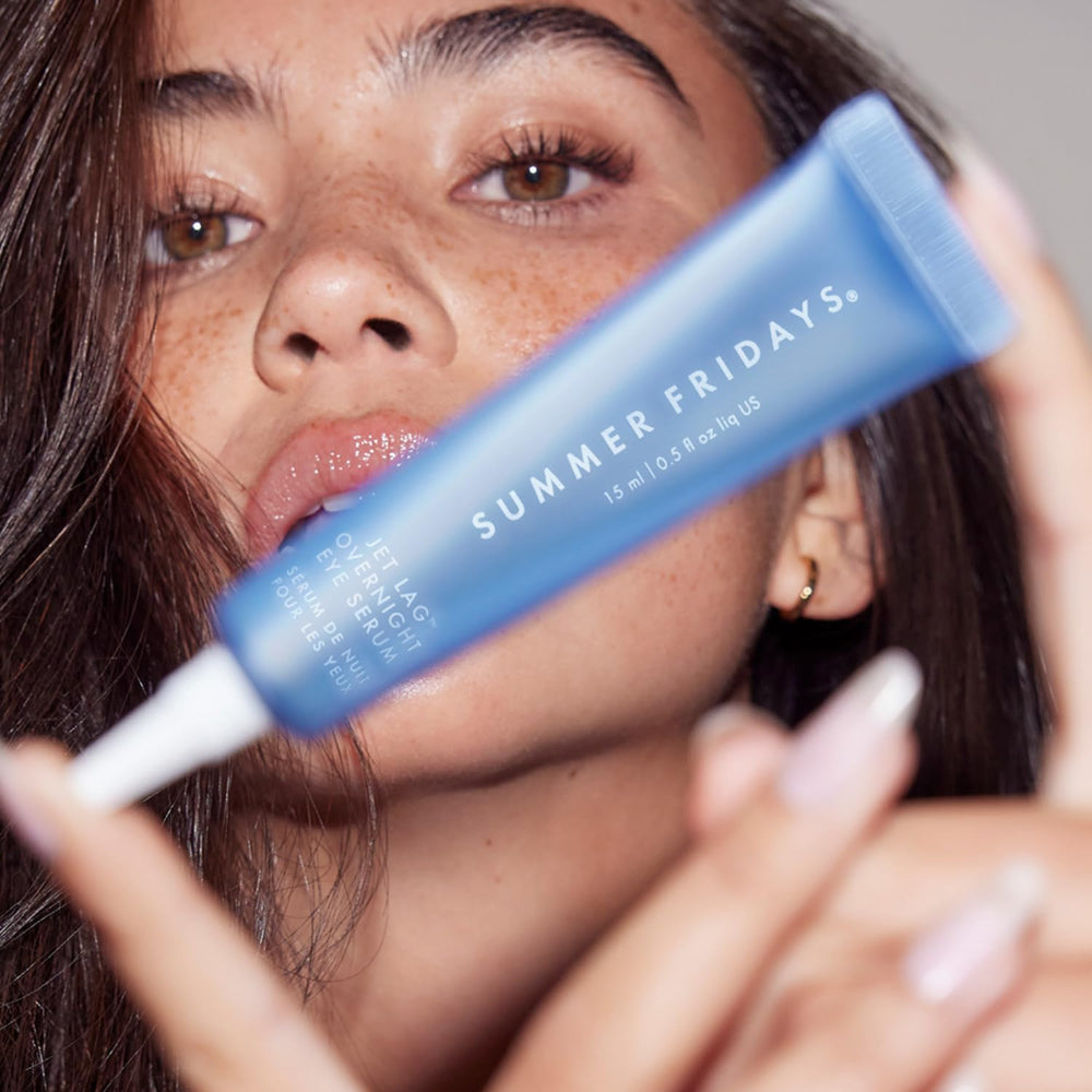 Summer Fridays Jet Lag Overnight Eye Serum dropper enables precise pea-size application and moisture.