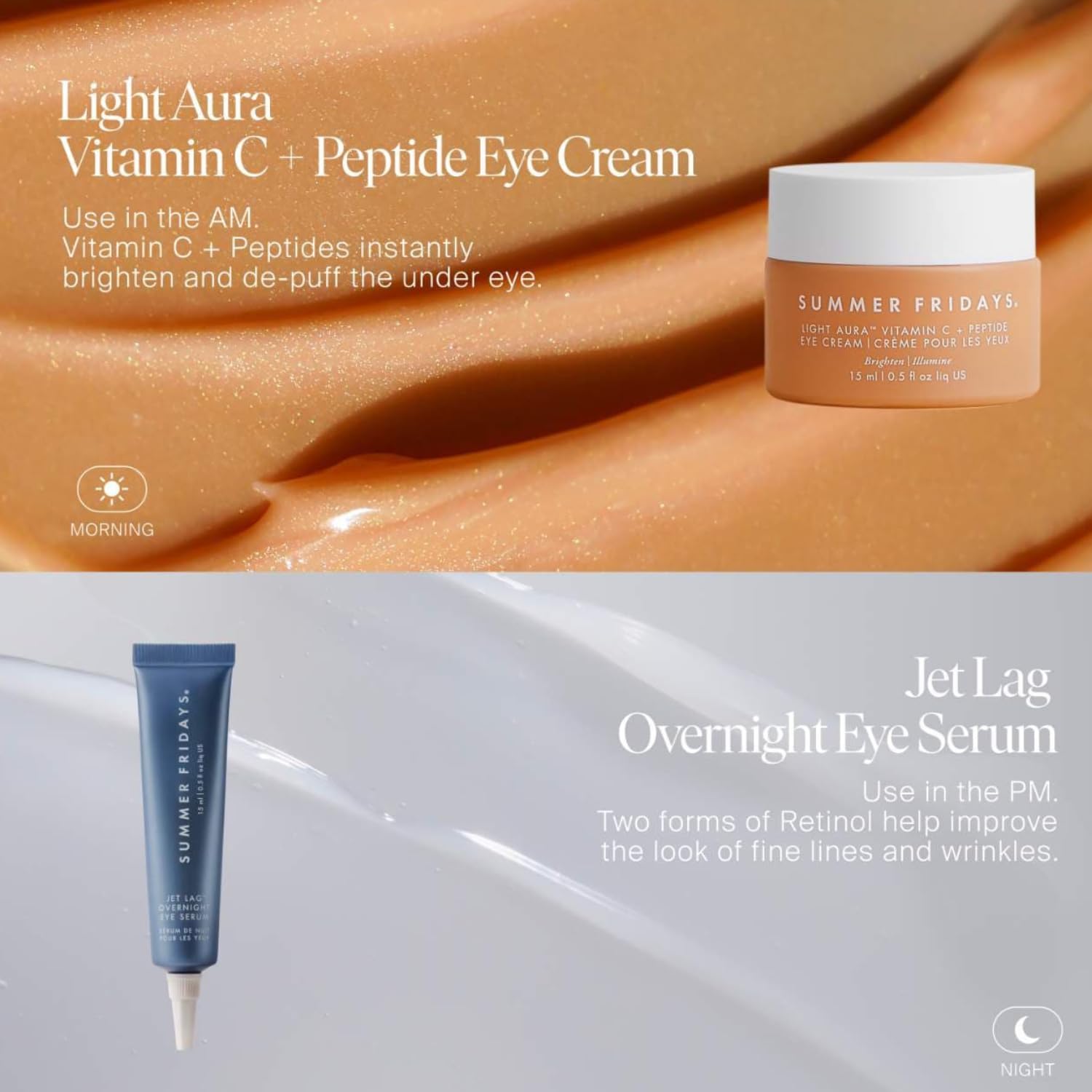 Summer Fridays Jet Lag Overnight Eye Serum glycerin and ceramides deliver moisture.