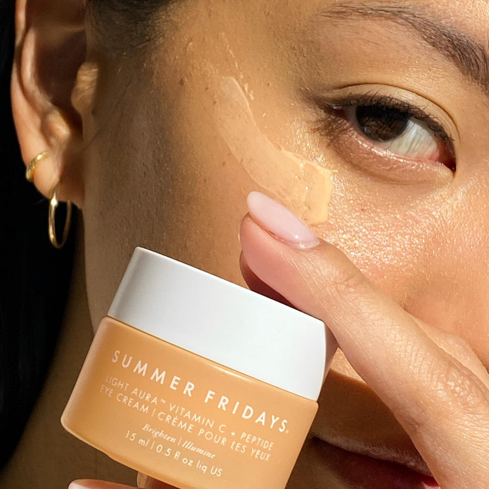 Summer Fridays Light Aura Eye Cream on a daily routine with moisturized glow