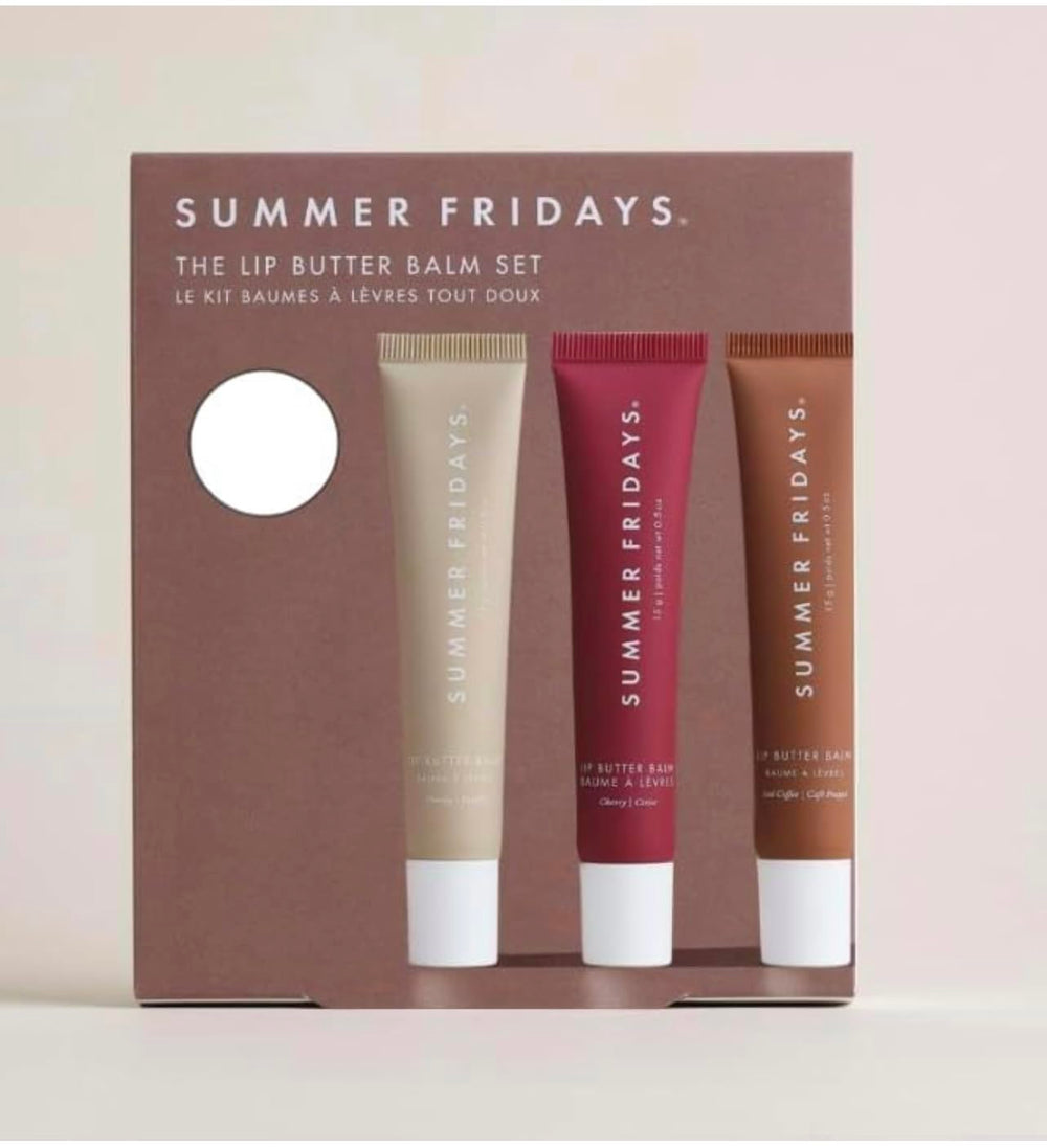 Summer Fridays Lip Butter Balm Trio in Vanilla, Vanilla Beige, Brown Sugar for nourishing moisture