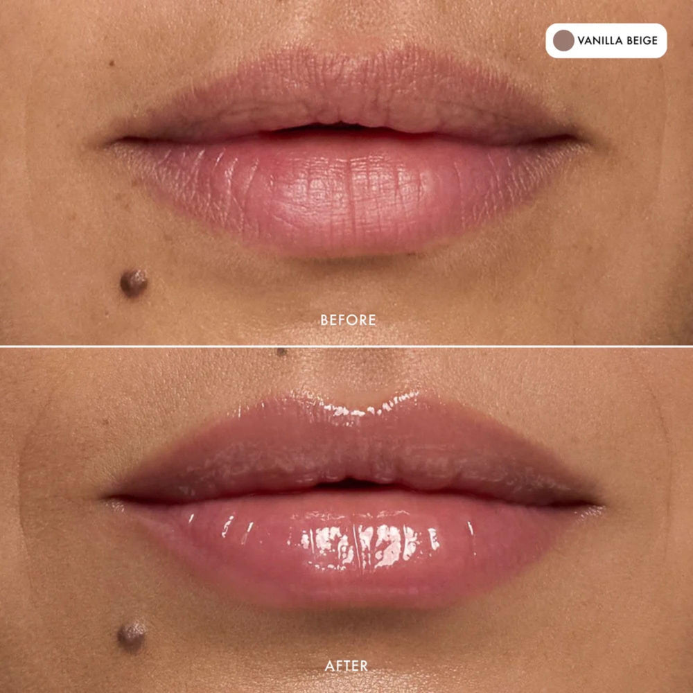 Summer Fridays lip butter Vanilla Beige tint swatch with sheer color.