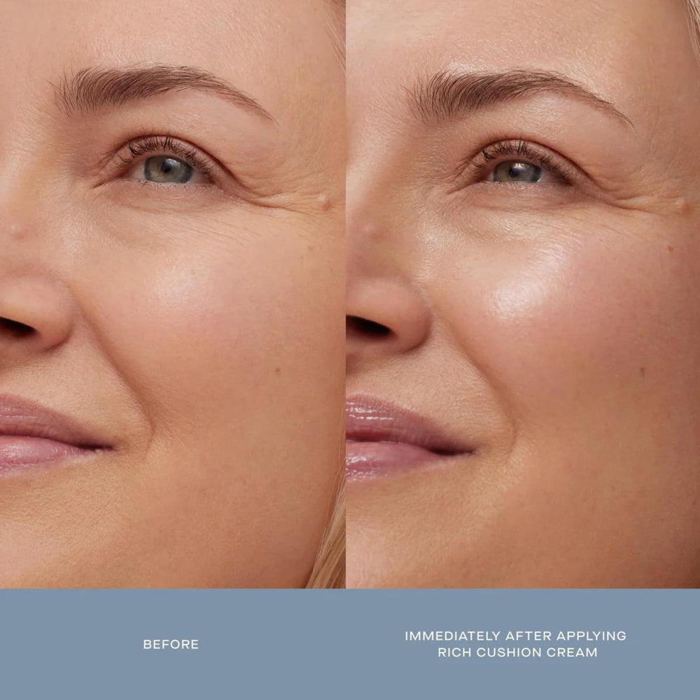 Summer Fridays Rich Cushion Face Cream on hand demonstrates easy, even application
