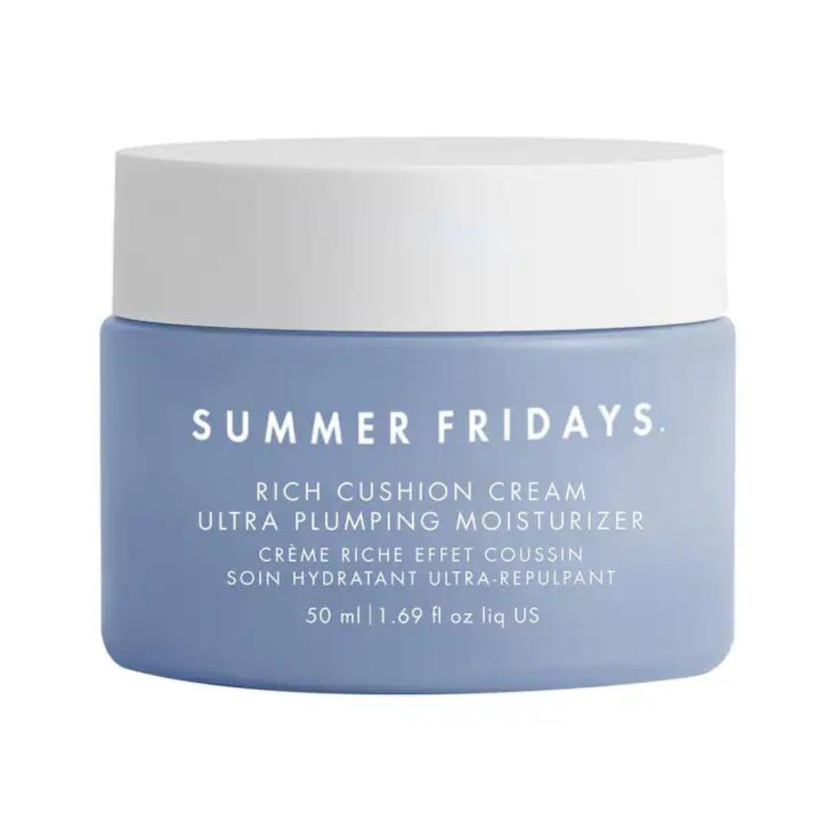 Summer Fridays Rich Cushion Face Cream tub closeup highlighting rich texture for lasting hydration