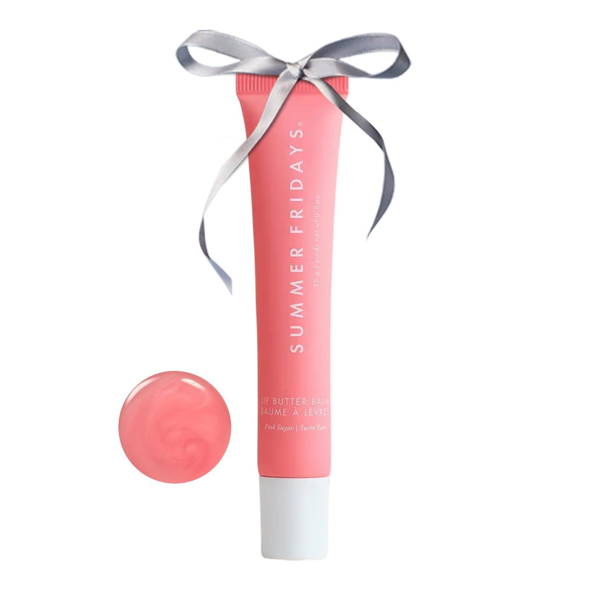 Summer Fridays Tinted Lip Butter Balm Pink Sugar tube for instant moisture and shine.